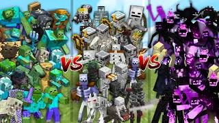 ALL ZOMBIES vs ALL SKELETONS vs ALL ENDERMEN in Minecraft Mob Battle