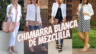 CHAMARRA DE MESCLILLA BLANCA USALA EN TU ATUENDO⭐WHITE DENIM JACKET WEAR IT IN YOUR OUTFIT💥