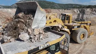 Amazing Wheel Loaders Caterpillar 994, 992G & 992K Working In Different Mining Sites - Aerial Movie