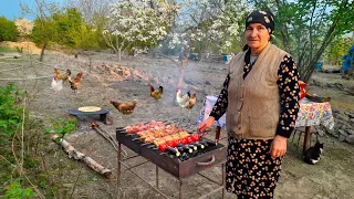 Juicy and Delicious Chicken Skewers with Vegetables on the Grill for Iftar.