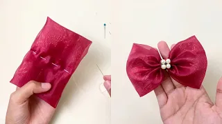 DIY Fabric Bow Hair Clip 🎀 Making a Beautiful Fabric Hair Bow Clip - NO SEWING MACHINE