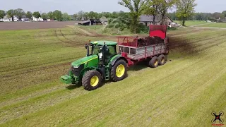 Mest verspreiden & frezen bij Praktijkbedrijf KI-Samen | John Deere 7250R & 7710