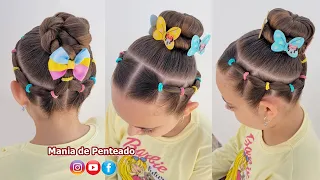 Penteados Infantil Fácil com Coque 🥰| Easy Bun Hairstyle for Little Girls 😍