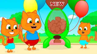 Cats Family in English - Chocolate Gumball Machine Cartoon for Kids