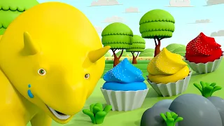 Dino macht Cupcakes in verschiedenen Fraben - Lerne mit Dino dem Dinosaurier 👶 Lehrreiche Cartoons