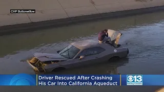 Driver Rescued After Crashing His Challenger Into California Aqueduct