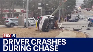 Car crashes through power pole ending high-speed chase
