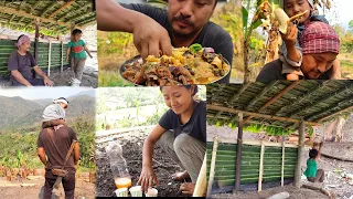 My three years old son helping me build a hut || authentic naga food || kents vlog.