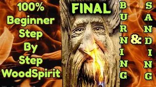 100% step by step Beginner woodSpirit carving series. Burning/sanding.