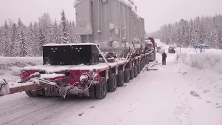 При перевозки трансформатора 96 тонн.  Прохождение над мостом через речку с помощью МПС.