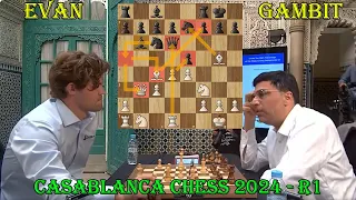 EVAN GAMBIT!! Magnus Carlsen vs Viswanathan Anand || Casablanca Chess 2024 - R1