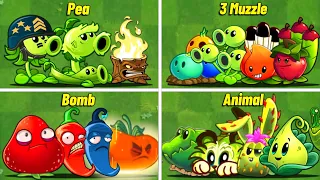 PvZ2 - 5 Team PEA x VINE x ANIMAL x 3MUZZLE x BOMB Power-Up - Who Will Win ?