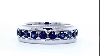 Mens Blue Sapphire Eternity Band, 2.90CT in 14k White Gold EWK2265WBS1