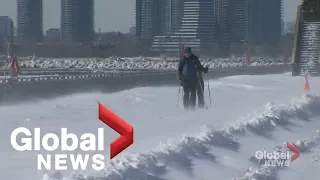 Toronto residents bust out the skis to get around after winter storm dumps snow