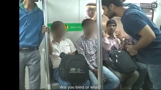 when men occupying ladies seats    Delhi Metro