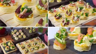 Puff pastry snack with octopus, salmon and avocado