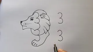 How To Turn 3333 Into Lion Drawing | Lion Drawing With 3333 Number