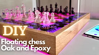 Floating Chess from Oak and Epoxy Resin with LED