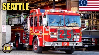 [Seattle] Fire Dept. Engine 25 & Aid 25 With Lights & Siren!