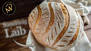 Sauerteig Laib mit 50:50 Vollkorn und Weizenmehl -  Sauerteig Brot backen
