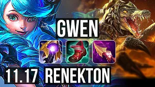 GWEN vs RENEKTON (TOP) | Rank 4 Gwen, 13/1/2, Legendary, Rank 11 | KR Challenger | v11.17