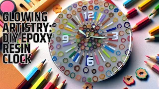 Epoxy Resin Clock with Colorful Pencils and Wood Shavings Flowers