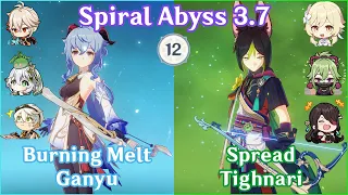 【GI】Burning Melt Ganyu x Tighnari Spread - Spiral Abyss 3.7 Full Star Clear Gameplay