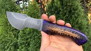 Knife making - Skinner/Tracker knife with stabilized pine cone/epoxy scale