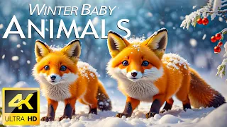 Baby Animals 4K (60FPS) - Winter Wild Baby Animals With Relaxing Music (Colorfully Dynamic)