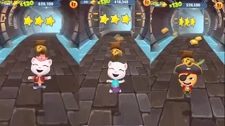 Talking Tom Gold Run  Gameplay - Cowboy Angela vs Pirate Ginger vs Neon Angela - Catch the Raccoon