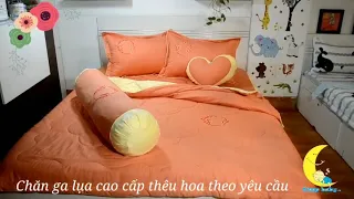 Ga gối lụa thêu hoa theo yêu cầu