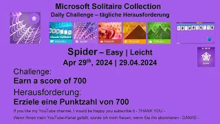 Solitaire Daily Challenges | Spider - Easy | Apr 29th, 2024