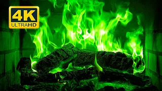 🔥🎃 Halloween Fireplace 4K (12 HOURS). Green Fireplace with Crackling Fire Sounds. Hypnotic Fire