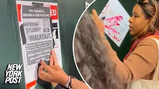 Controversial NYU law student president filmed defacing posters of Hamas hostages