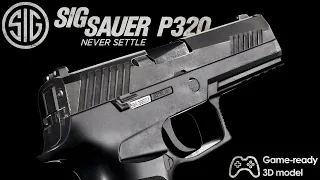 Sig Sauer P320. Game-ready 3d model. Showreel.