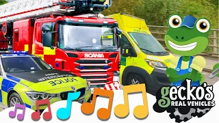 Emergency Vehicles Song｜NEW Kids Music｜Gecko's Real Vehicles｜Police, Ambulance, Fire Truck For Kids