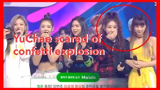 ITZY Yuna and Chaeryeong getting scared of confetti