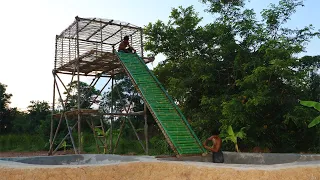 Build Twin Swimming Pool And Build Indigenous Houses With Bamboo Water Slide (part 1)
