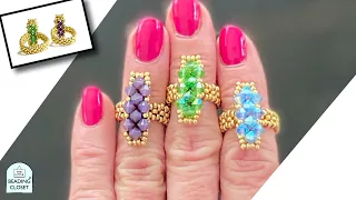 Vertical Crystals Beaded Ring Tutorial using seed beads and 4mm bicone crystals DIY Jewelry Making