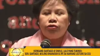 Miriam blasts Enrile in university talk