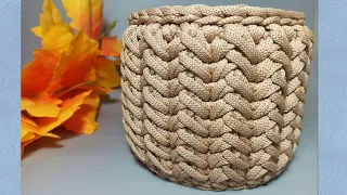 Корзинка из полиэфирного шнура. Красивый узор крючком. Basket crochet.