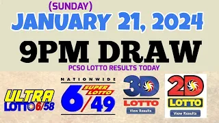 Lotto Result Today 9pm draw January 21, 2024 6/58 6/49 Swertres Ez2 PCSO#lotto