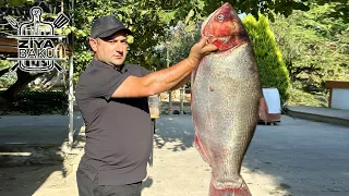 Odun kürəsində xanı balığından kabab hazırladım