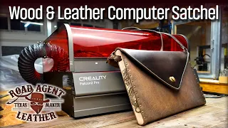 Using the Creality Falcon2 Pro Laser to make a Wood & Leather Computer Bag -- Leathercraft ASMR