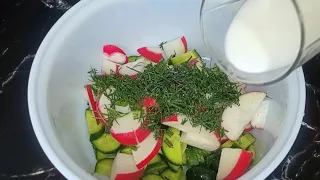 2 cucumbers and 2 radishes! This is SPRING salad in 5 minutes! I cook every day!