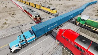Long Giant Truck Accidents on Rail and Train is Coming #122 | BeamNG Drive