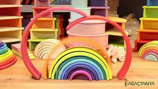 AgactanyaUSA Waldorf Rainbow Blocks with 12   Wooden Toy