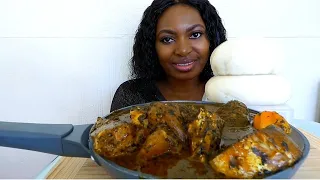 Asmr mukbang banga atama soup with poundo yam fufu/Nigerian food mukbang