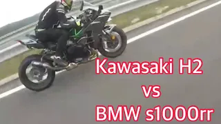 Kawasaki H2 (stock) vs Bmw S1000rr (ecu upgraded) Roll Race