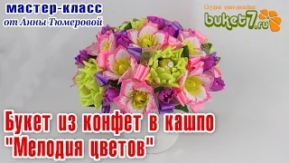 Букет из конфет в кашпо "Мелодия цветов". Презентация.